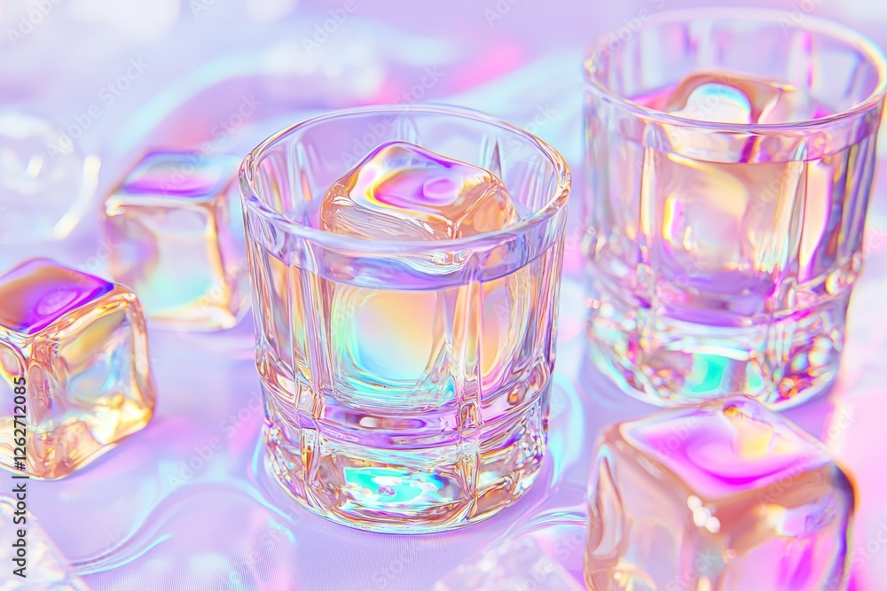 Poster an illustration of a 3d rendering with a gradient background of abstract holographic shapes. the tra