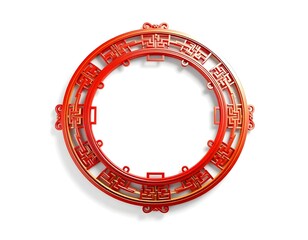 Intricate Red Chinese Round Frame with Geometric Patterns, Elegant Asian Design Element for Decoration