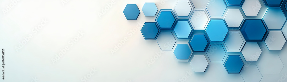 Poster innovative hexagonal design concept showcasing modern geometric aesthetics with blue gradient. perfe