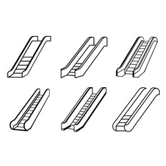 escalator line art vector illustration set