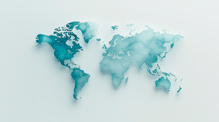 World map in watercolor style, showcasing global connections, geography exploration, artistic design, perfect for travel inspiration and education.