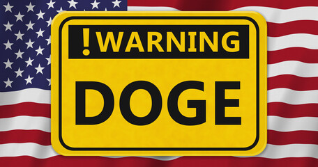 DOGE Government Spending warning sign on US flag