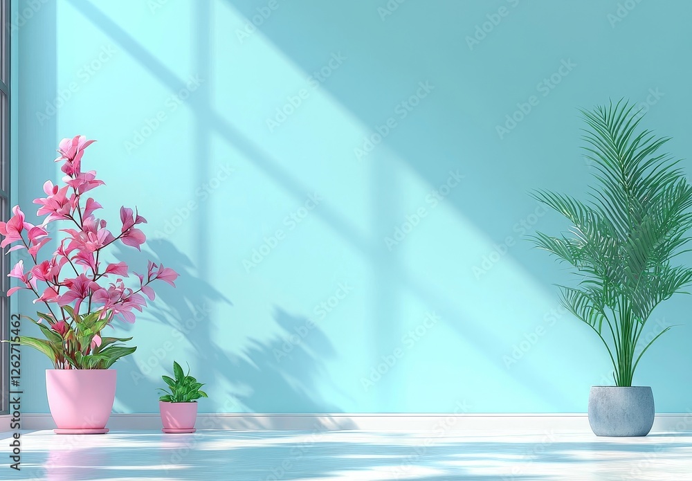 Poster display of the product on a gray background, complete with shadows and light from the windows