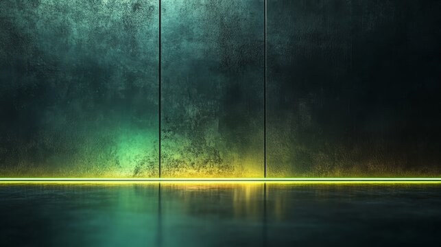 Three panels with a light strip and reflective floor - Powered by Adobe
