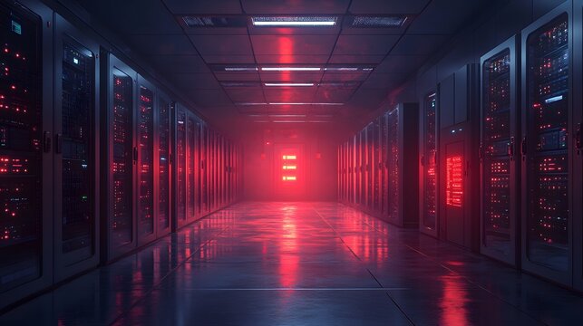 A digital illustration of a secure server room