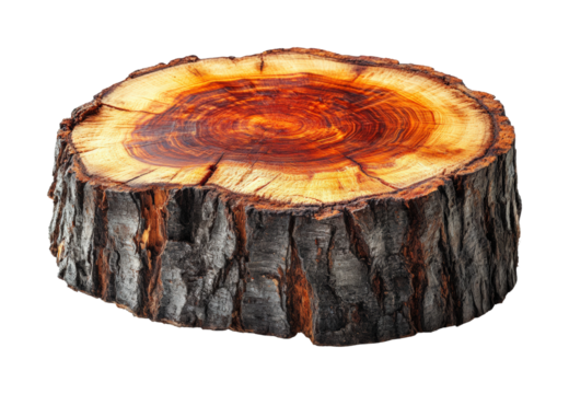 Top view wooden log slice organic texture isolated on transparent background - Generative AI