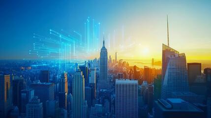 Discover the vibrant future of urban landscapes with innovative technology in a stunning New York City skyline panorama.