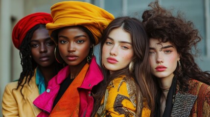 Fototapeta premium Portrait of Four Diverse Women in Colorful Fashion Headshots