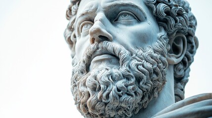 This marble bust captures the essence of stoicism in a bearded male figure, showcasing the timeless beauty and artistry of classical sculpture with its exquisite details and textures.