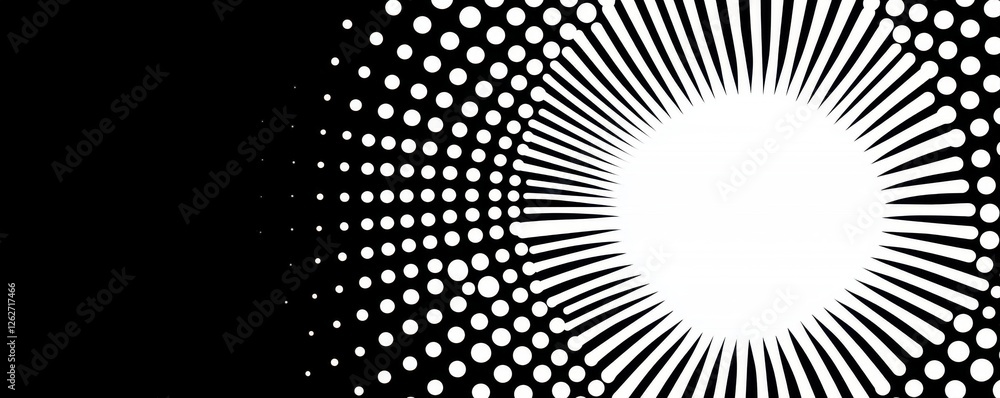 Poster abstract monochrome design halftone dots and radial lines background