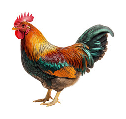 Fototapeta premium Outdoor rooster portrait nature's colors isolated on transparent background - Generative AI