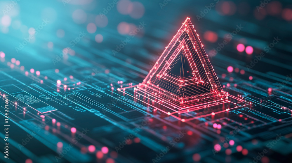 Poster futuristic digital triangle with glowing lights on circuit board, illustrating advanced technology, 