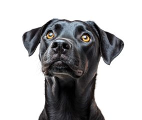 Curious black dog portrait isolated on transparent background - Generative AI