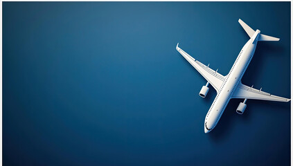 Overhead View of a White Airplane on a Deep Blue Background Air Travel Journey Flight Transportation