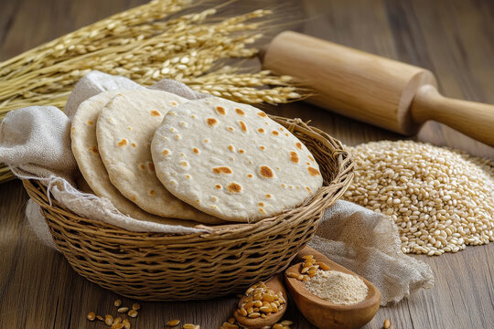 A basket of traditional indian soft and fluffy wheat rooti.