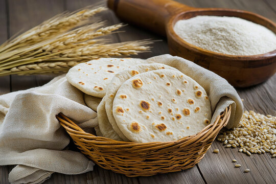 A basket of traditional indian soft and fluffy wheat rooti.