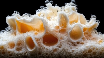 Close-up Beer Foam Texture, Abstract Bubbles