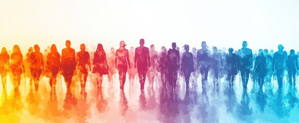 Abstract silhouettes of diverse individuals in vibrant gradient tones