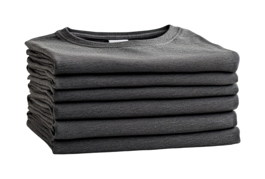 Folded gray t-shirts on a table lifestyle isolated on transparent background - Generative AI - Powered by Adobe
