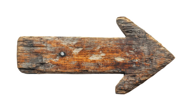 Wooden arrow sign rustic setting direction isolated on transparent background - Generative AI