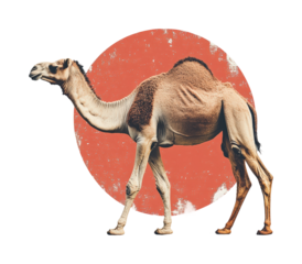 Camel walking in desert animals nature outdoors isolated on transparent background - Generative AI