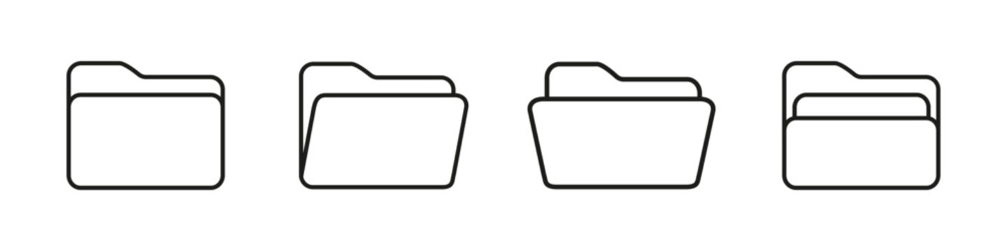 Folder icon. Opened folder vector set. Doc file sign. Isolated folder icon. Computer doc file sign.