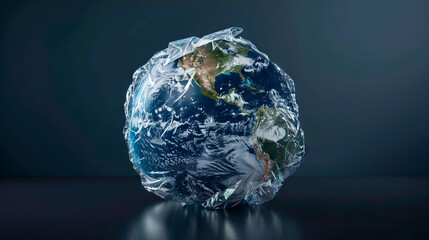 Fototapeta premium Earth globe tightly wrapped in plastic wrap