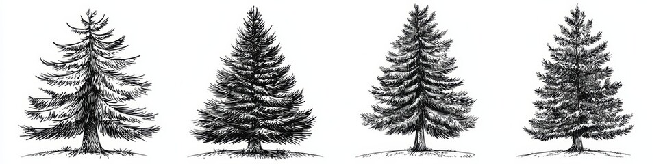 Obraz premium Christmas trees with a nostalgic stipple effect. A stylish modern illustration for a collage with a vintage photocopy texture. A grainy, noisy, gritty design ideal for a grunge punk banner, poster,