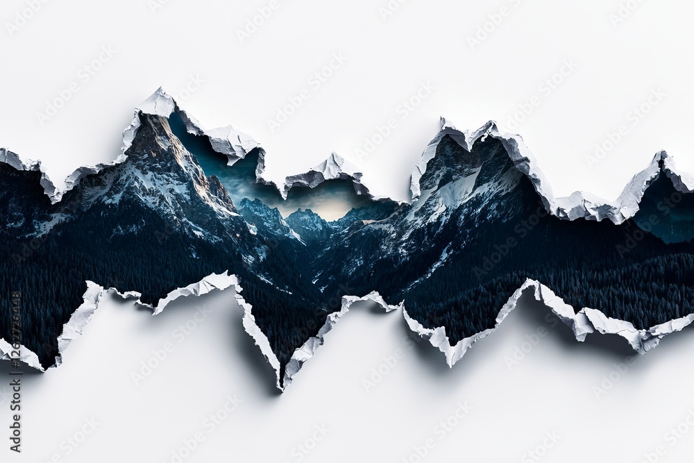 Poster isolated objects on a ripped white paper overlay with a torn edge effect