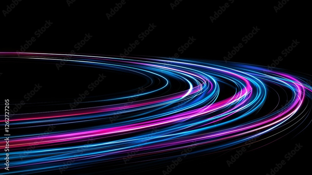 Poster magical explosion featuring blue and purple glowing beams creating a dazzling speed trail. central e