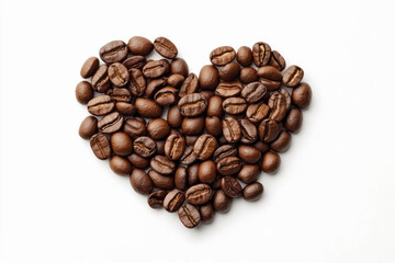 heart made of coffee beans isolated on white background