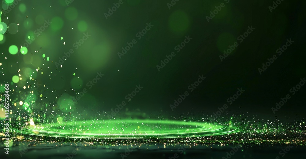 Poster a black background with a glowing green light ring serves as the backdrop for an abstract design pos