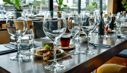 Empty glasses set on the table in a restaurant