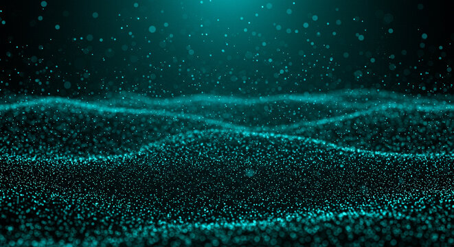 Abstract Particles Background. Glowing wave Glitter Particles And dotted Dark technology Background