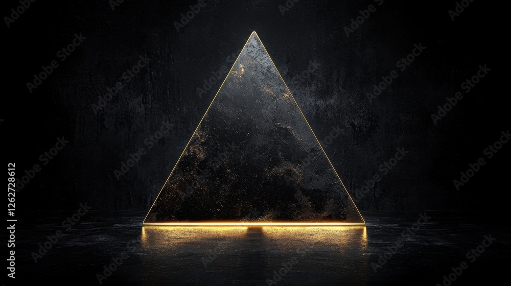 Aufkleber glowing triangular prism on dark textured background with light glow