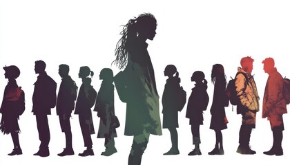 Fototapeta premium Silhouetted Figures Forming a Group Highlights Diversity and Individuality