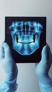 Gloved Hands Holding Dental X-Ray of Teeth and Jaw