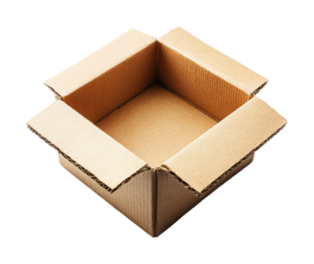 Unpacking a cardboard box home still life isolated on transparent background - Generative AI