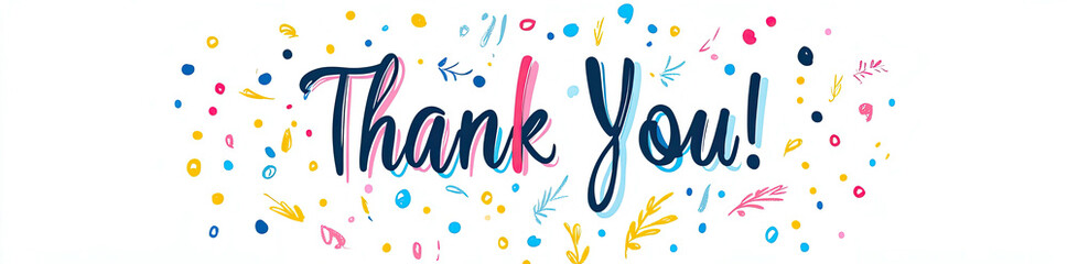 Obraz premium A vibrant Thank You message with colorful confetti and floral elements