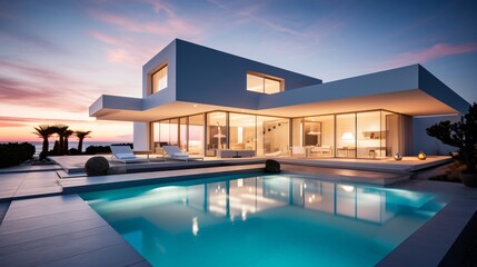 Modern Minimalist Cubic Villa with Swimming Pool