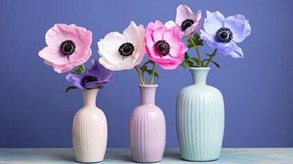 Vibrant Anemone Flower in Colorful Vases
