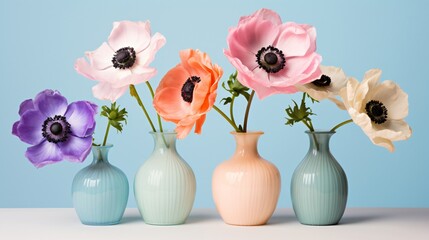Vibrant Anemone Flower in Colorful Vases