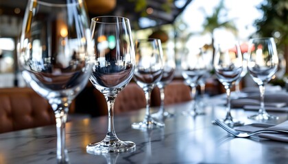 Empty glasses set on the table in a restaurant