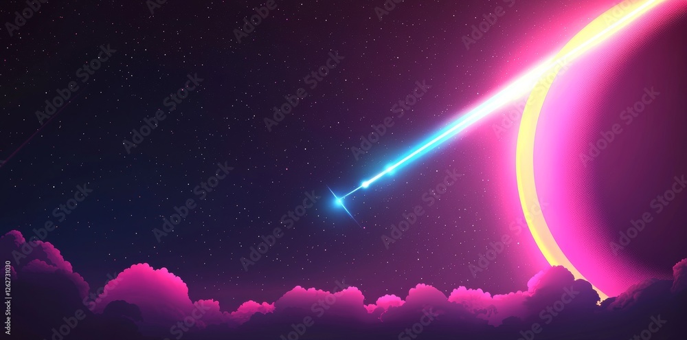 Poster neon futuristic flashes enhance a colorful light tunnel background. colorful light exposure in a tun
