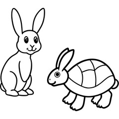 Cartoon Rabbit and Turtle Vector Illustration. Cute Animal Clipart & Digital Art.