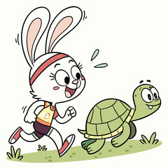 Cartoon Rabbit and Turtle Vector Illustration. Cute Animal Clipart & Digital Art.