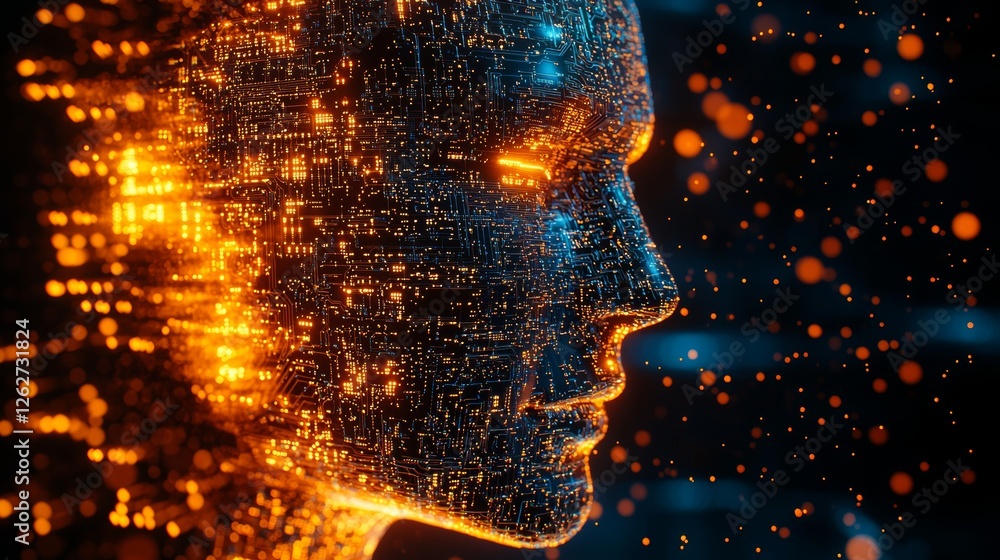 Poster a 3d illustration of a machine learning process, emphasizing stock, deep data mining, and machine le
