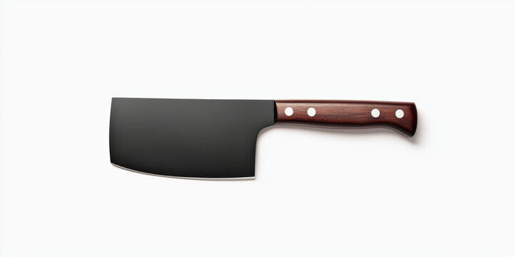 A sleek, modern cleaver with a black blade and a wooden handle, ideal for chopping and preparing ingredients in the kitchen.
