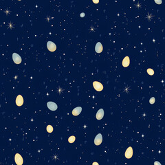 A starry night Easter pattern with glowing egg constellations against a deep blue sky