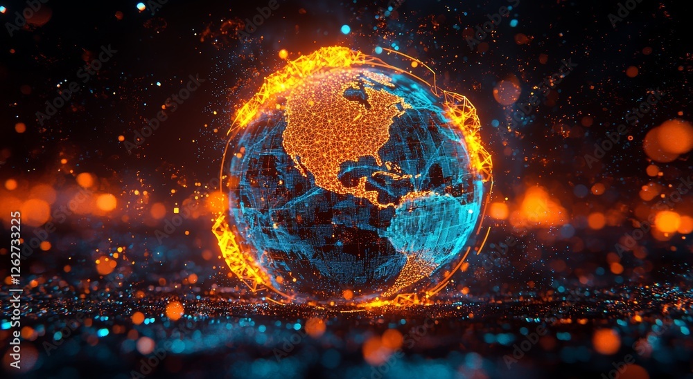 Aufkleber visualization of global network connections and communication technology for internet business and t